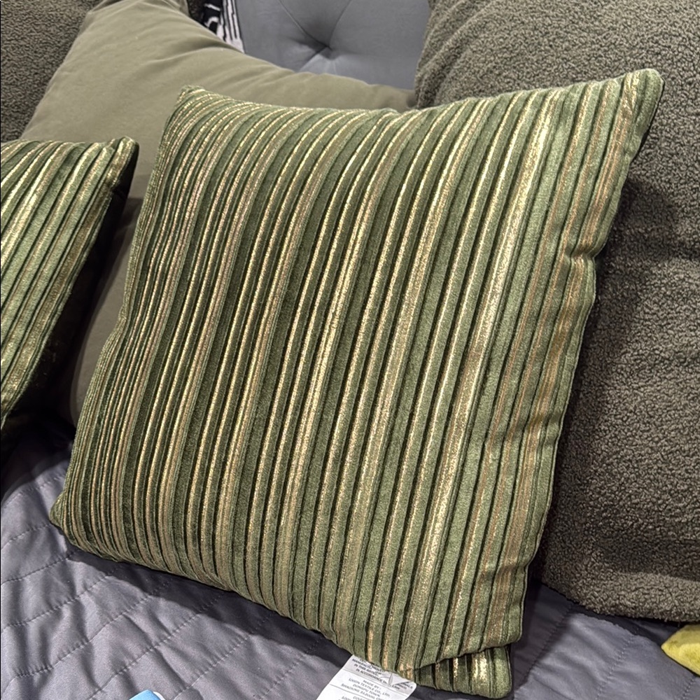 Green Striped Accent Pillow